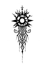 Crown and Sun very simple traditional tattoo flash styles illustration