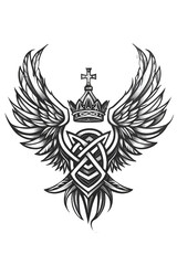 Fototapeta premium Crown and Wings very simple traditional tattoo flash styles illustration