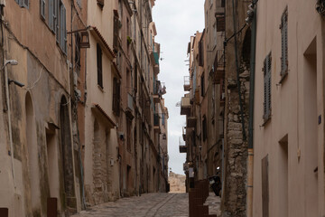 Bonafaccio old town. Narrow alley full of character in old town Bonafaccio, Corsica.