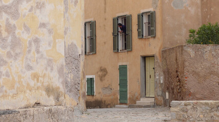 Fototapeta premium Calvi Alley. The cobbled streets and alleyways of the Citadel in Calvi, Corsica.
