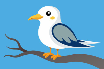 Cute bird of gull bird on the branch vector art illustration