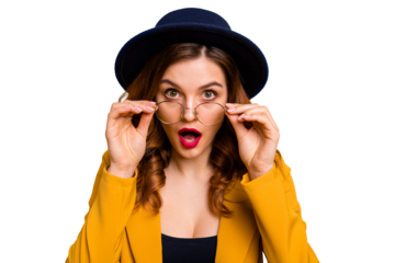 Close-up portrait of her she nice-looking charming cute attractive lovely winsome fascinating chic luxury amazed wavy-haired lady isolated on bright vivid shine orange background