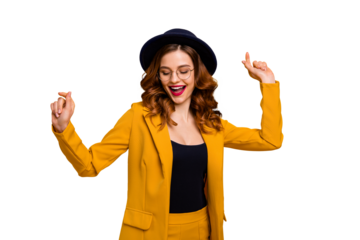 Portrait of her she nice-looking charming cute attractive lovely adorable fascinating chic cheerful cheery wavy-haired lady having fun isolated on bright vivid shine orange background