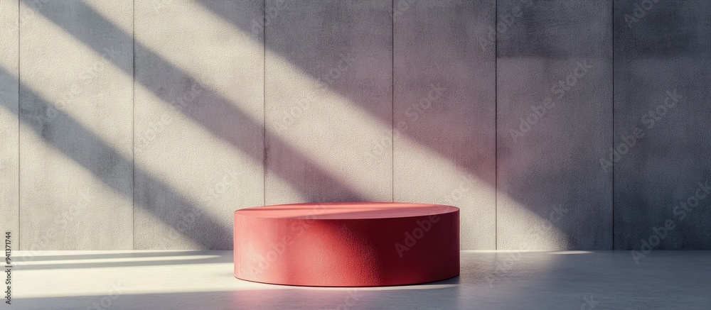 Aufkleber 3D rendering of a minimalist display backdrop for cosmetic products featuring a sleek red podium