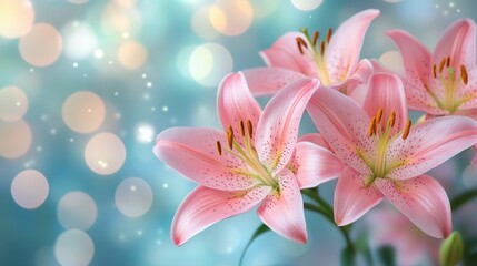 Fototapeta premium Ethereal Close-Up of Pink Lilies with Dreamy Bokeh Background