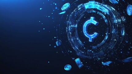 Fototapeta premium Cashback, money transfer, and refund concept. Digital wallet with currency and coin. Arrows forming a light circle and cash. Low poly monochrome futuristic vector illustration on a blue technology 