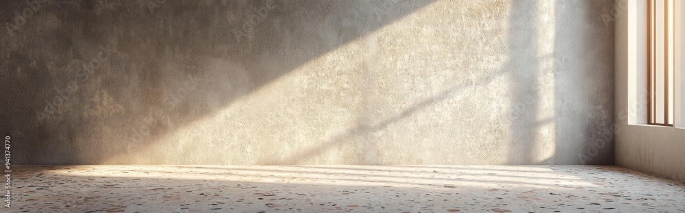 Aufkleber 3D render of an empty space featuring a terrazzo pattern floor and a textured wall