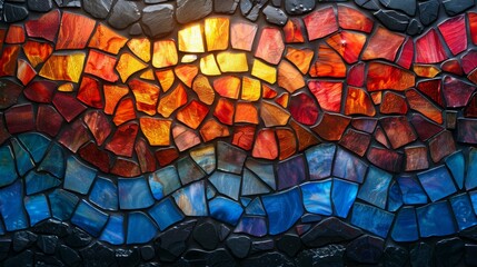 Vibrant Stained Glass Art of a Sunset and Ocean