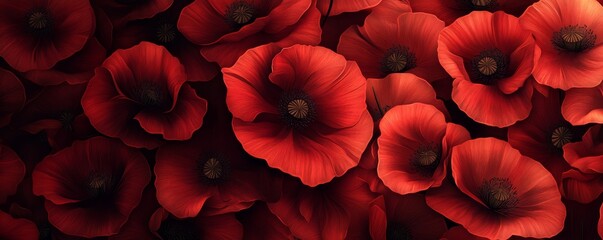 A vibrant display of dark red poppies fills the background, symbolizing remembrance and honoring fallen heroes on ANZAC Day.