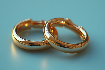 A pair of gold earrings, isolated on a pastel blue background, capturing the timeless appeal of gold accessories,