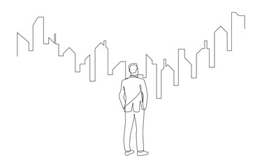Obraz premium Continuous one line drawing of businessman looking at real estate market price graph, property investment concept, single line art. 
