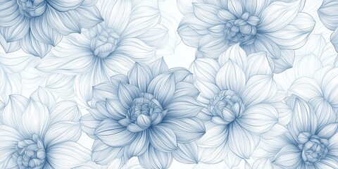 Fototapeta premium Delicate blue and white floral pattern with a minimalist design.