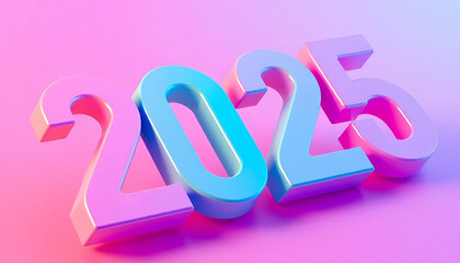 colorful 3D number 2025 on a pink background