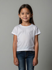 girl wearing white t-shirt mock up, kids white t-shirt mockup, front view