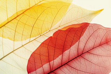 Autumn background of yellow and red transparent leaves.
