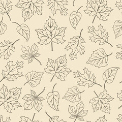 Tree leaves monochrome seamless pattern