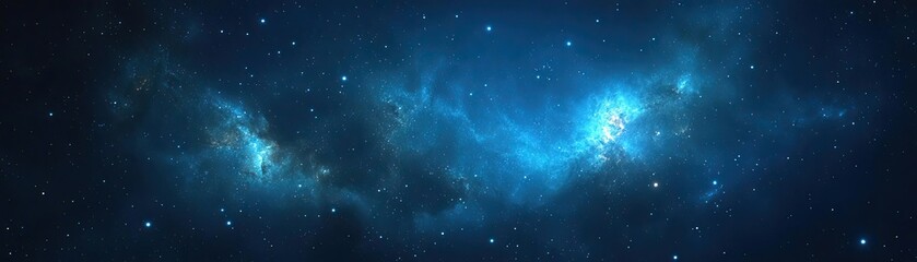Obraz premium A stunning view of the cosmos, showcasing vibrant blue hues and shimmering stars in a vast, ethereal galaxy.