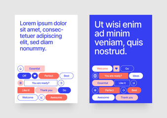 Layout template with geometric shapes and y2k patches, labels, tags, stickers for flyer, poster, cover, brochure or banner. 