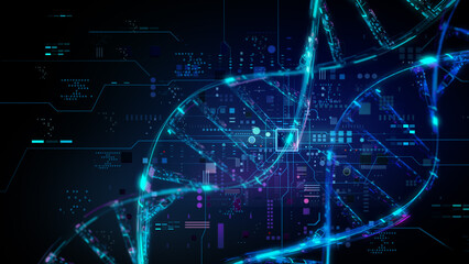 HUD interface Display data visualization DNA, Genome,  Hi-tech healthcare concept, 3D rendering