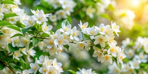Arbusto con exuberantes flores de jazm?n blanco en primavera, Arbusto, planta, flores, jazm?n, blanco, primavera