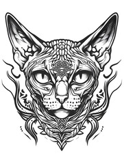 Obraz premium Devon Rex Cat head very simple traditional tattoo flash styles illustration