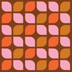 70s Retro Seamless Pattern in Orange, Brown, Gold and Pink. 60s and 70s Retro style and Aesthetic	
