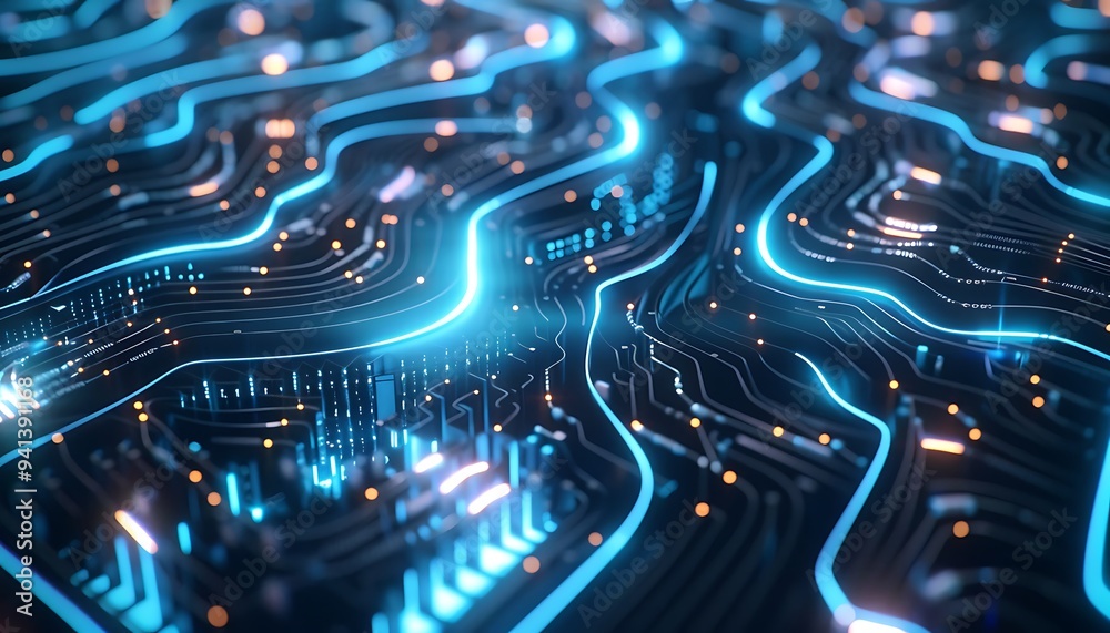 Aufkleber Closeup of Brainwave Connectivity Interface with Glowing Synapses and Digital Circuitry