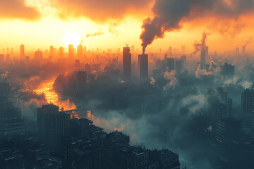 Fototapeta premium A deserted cityscape, isolated on a pastel cream background, capturing the desolation and isolation of a world in crisis,