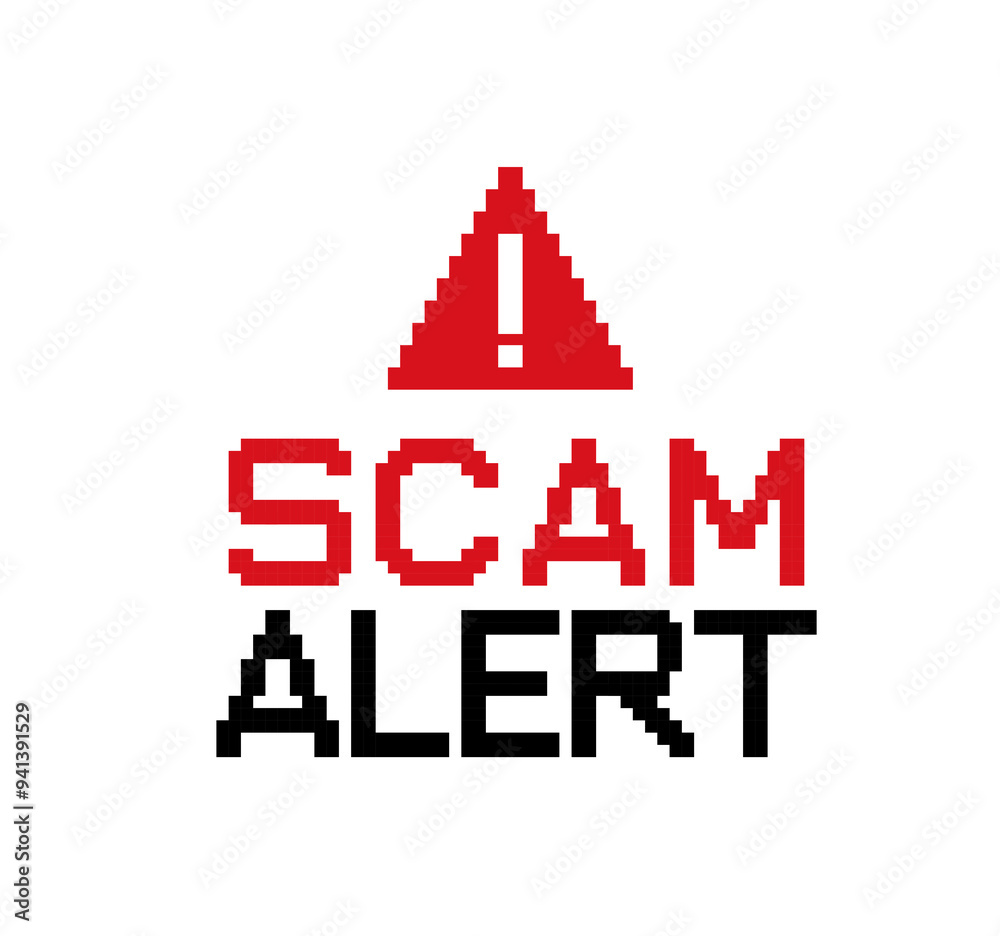 Fototapete scam alert - message sign in retro 8-bit style game. scam caution message window. web3 technology no