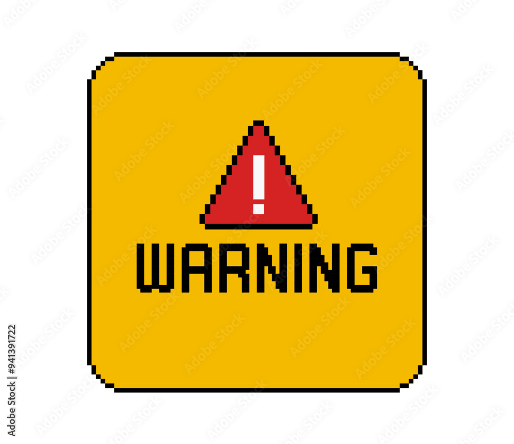 Fototapete warning - retro message window in 8-bit pixel style. vintage video game style sign caution message. 