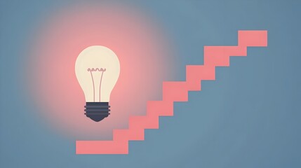 Illuminating Growth:A Light Bulb with a Staircase Symbolizing Step-by-Step Progress