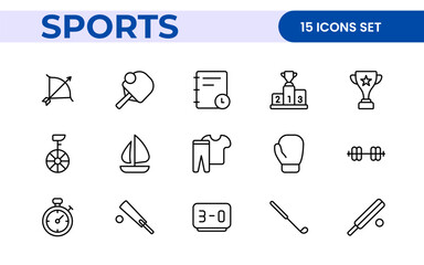Sports and outdoor activities line icon set. Outline icon collection related to outdoor sports.