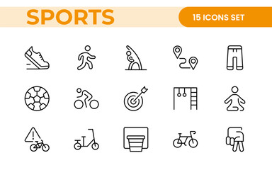 Sports and outdoor activities line icon set. Outline icon collection related to outdoor sports.