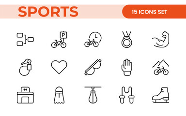 Sports and outdoor activities line icon set. Outline icon collection related to outdoor sports.