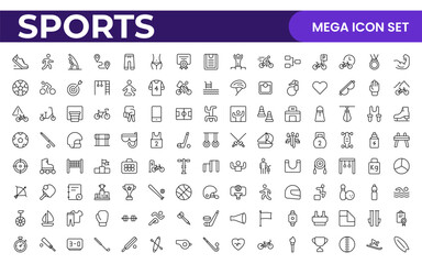 Sports and outdoor activities line icon set. Outline icon collection related to outdoor sports.