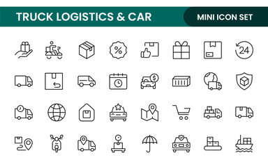 Truck Logistics and Car related modern icon set. editable line icon illustration collection