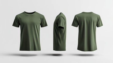 Olive Green T-Shirt Front and Side Views Generative AI