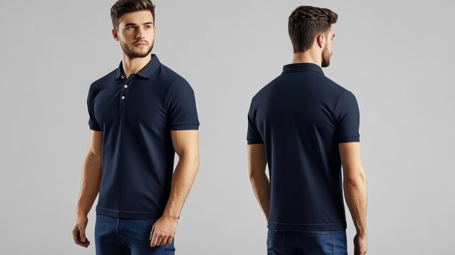 Men's Polo Shirt Front and Back View - Generative AI