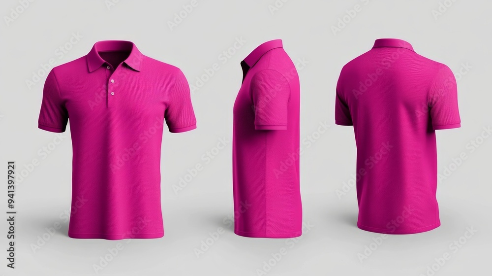 Poster Bright Pink Polo Shirt Front and Back View Generative AI