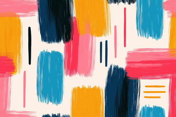 Vibrant abstract pattern with bold brushstrokes in blue, pink, yellow, and black on a white background. Modern art and design concept. Creative texture.