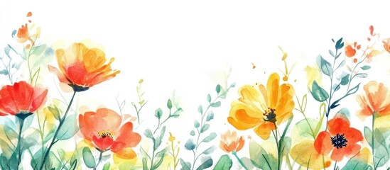 Watercolor floral greeting card Abstract botanical frame Hand drawn flower border