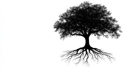 High-contrast black tree silhouette vector with visible roots, isolated on white for use in nature or heritage-related designs.