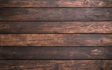 Obraz premium Wooden floor texture with dark brown planks. Rustic wooden background, perfect for design projects, wallpapers, and interiors.