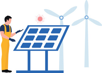 A worker is installing a solar panel.