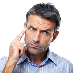 Impressed young caucasian man looking at camera doing think gesture isolated