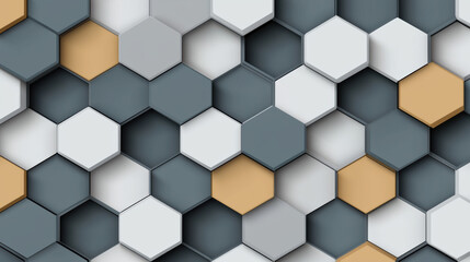 Fototapeta premium Abstract hexagonal pattern with neutral tones. Modern geometric design creating a visual effect with shades of grey, white, and beige.