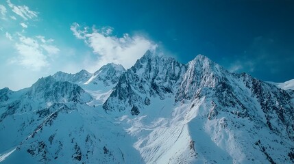 Obraz premium Breathtaking Aerial Perspective of Snowy Mountain Range Reaching Towards Azure Skies