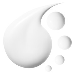 composition of smears and drops of cosmetic white cream on an empty background..