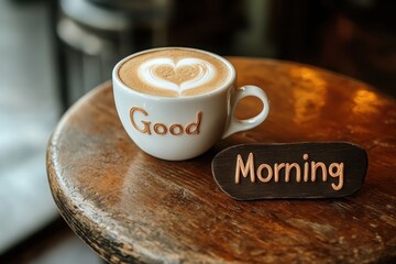 Good morning coffee with heart latte art