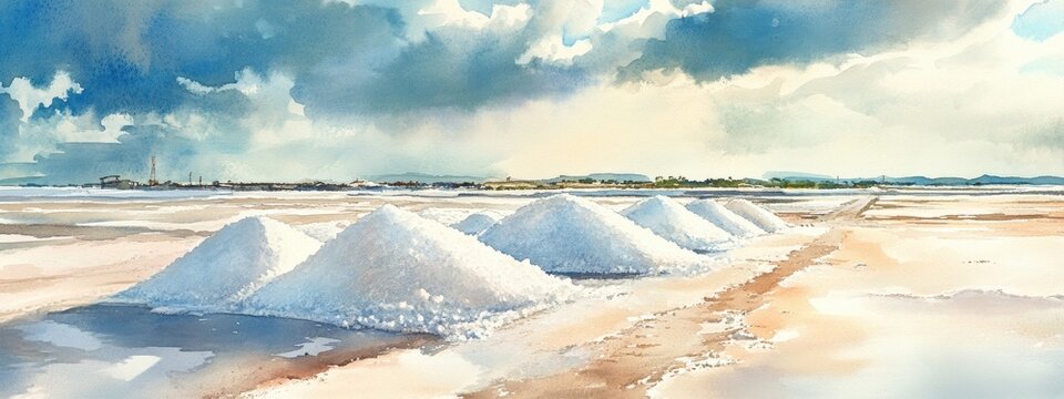Watercolor illustration depicting salt on Monday at a tri border area